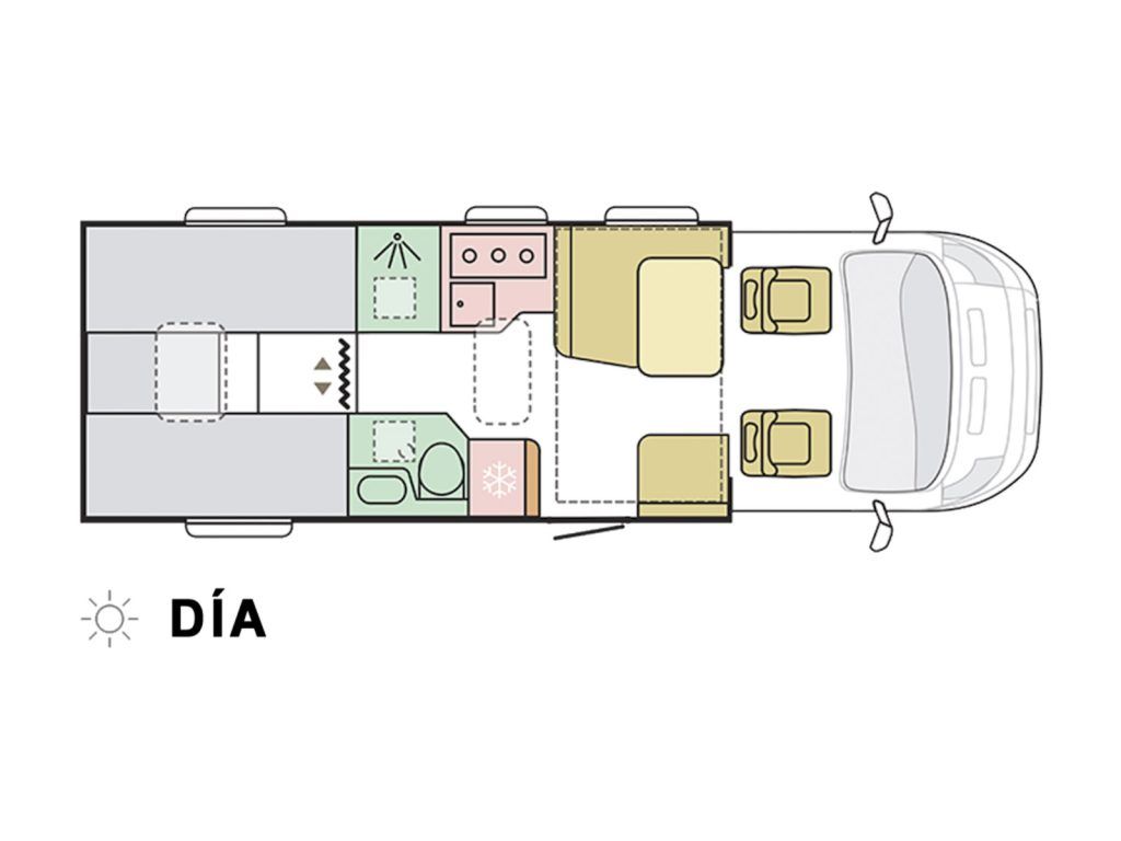 Plano de Camper Adria Matrix modo día alquiler Autocaravanas y campers