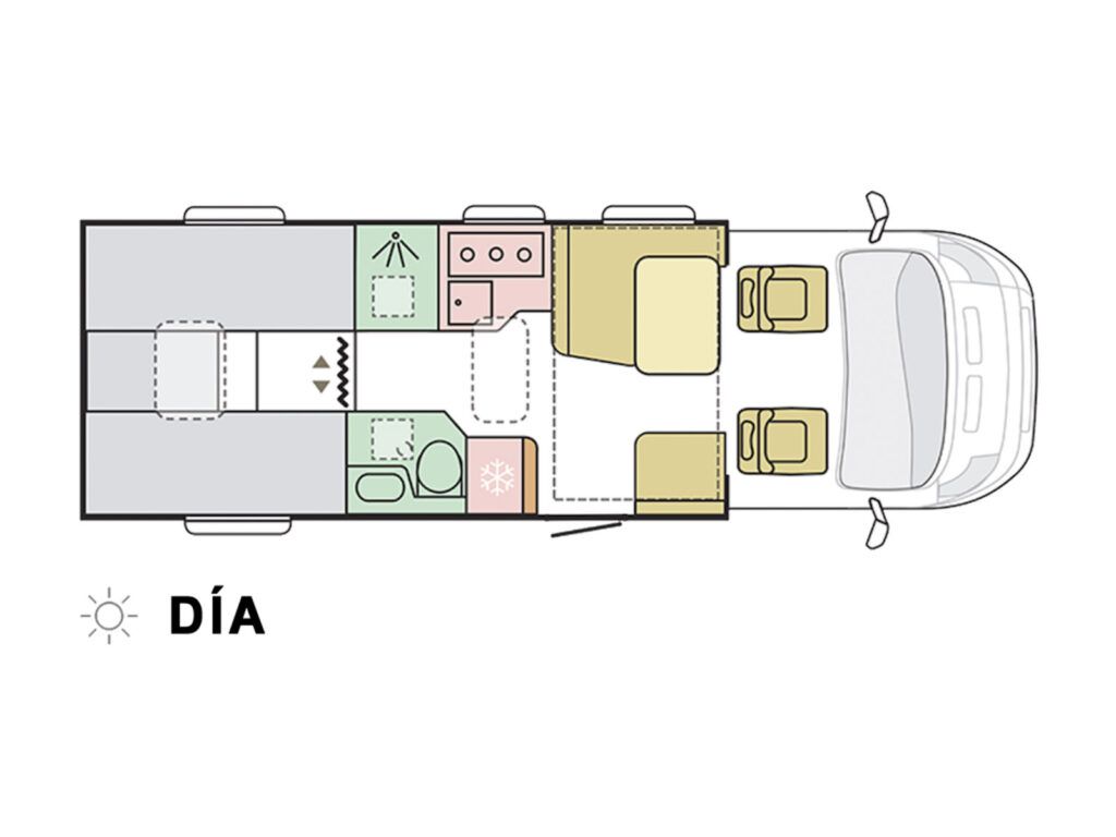 Plano de Camper Adria Matrix modo día alquiler Autocaravanas y campers