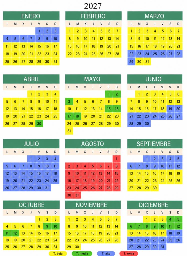 Calendario de temporadas de alquiler de autocaravanas