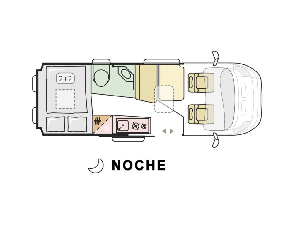 Plano de Camper Adria Twin modo noche alquiler Autocaravanas y campers